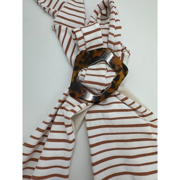 Tasya Striped Halter Mini Dress With Tortoise Ring Detail & Keyhole Neckline L - Picture 10 of 10